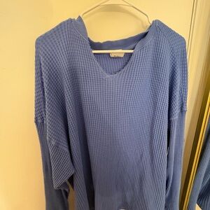 Aerie Light Blue V-Neck Waffle Knit Sweater